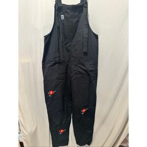 Lucy & Yak Organic Cotton Romper Black Embroidered Floral Boho Overalls Womens U